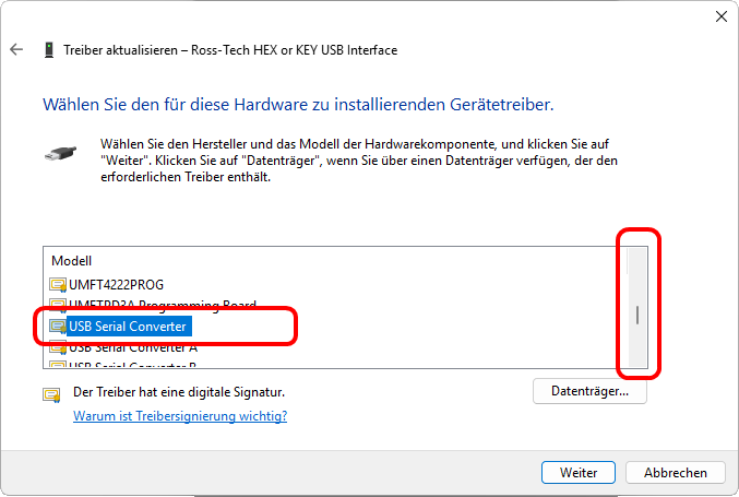 USB Serial Converter auswählen