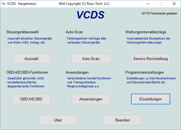 Screenshot: Hauptmenü
